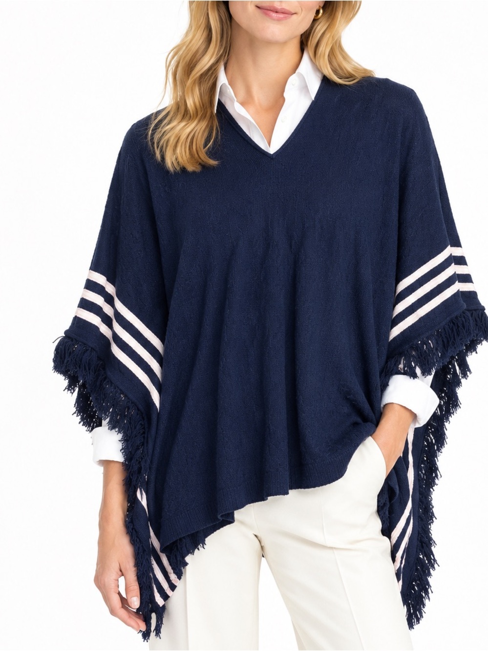 Brooks Brothers Wool Cotton Navy blue Knit Poncho pullover women’s one size